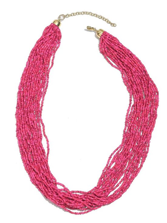 Jewelry - Fuchsia Seed Beaded Multi Layered Necklace 20-22 inches in Goldtone - NEW
